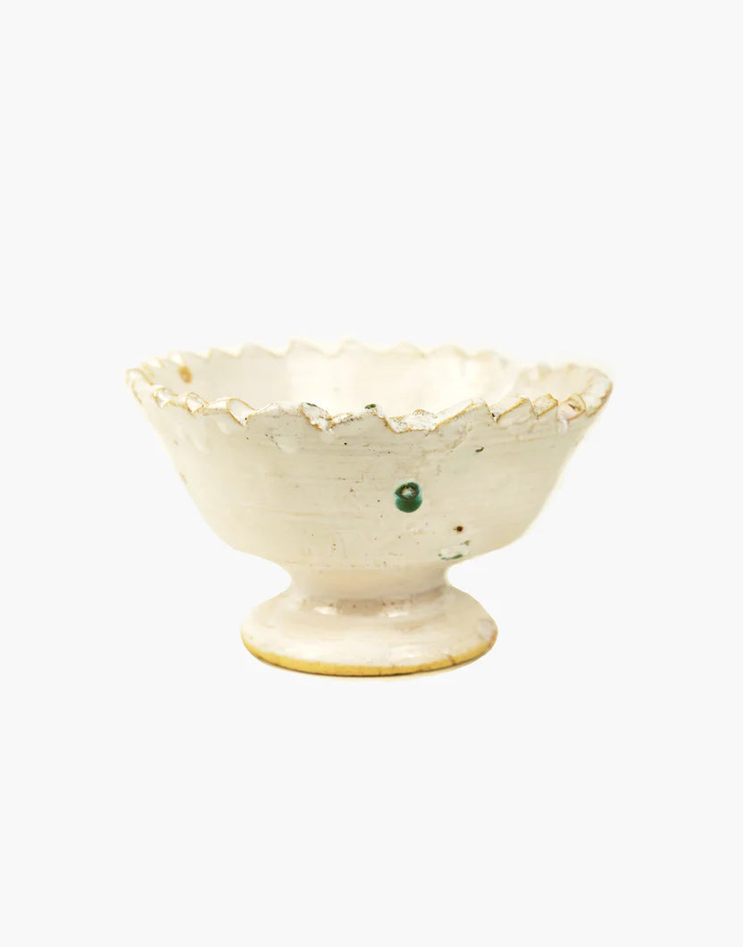 Moroccan White Tamegroute Jagged Edge Pedestal White Fruit Bowl Extra Small