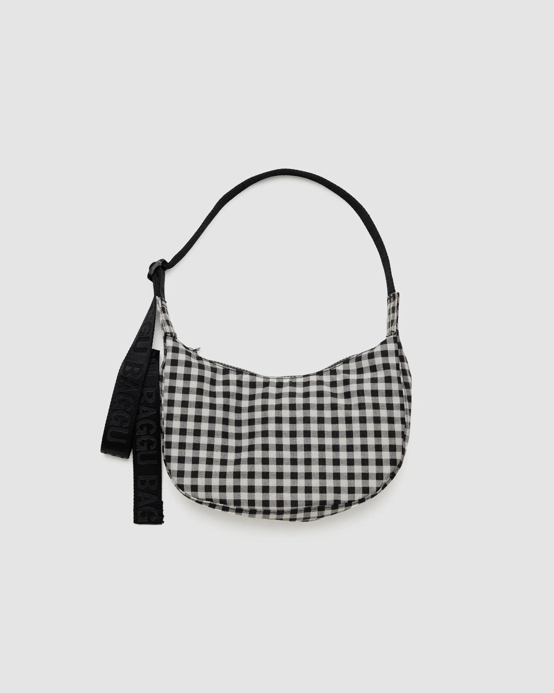 BAGGU Small Nylon Crescent Bag Black White Gingham Papyrus