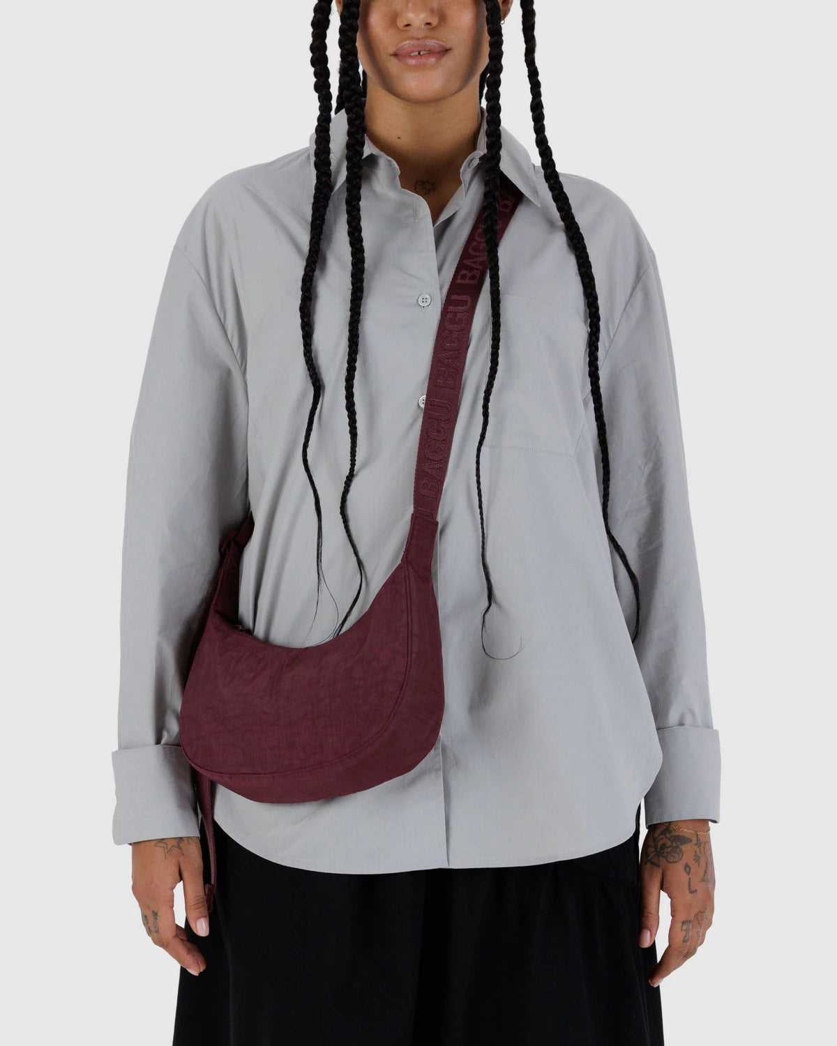 BAGGU Small Nylon Crescent Bag - Mahogany