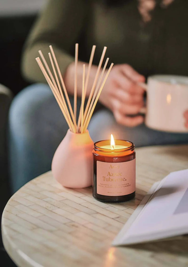 Aery Aztec Tuberose Scented Jar Candle - Peach Almond Milk and Tuberose
