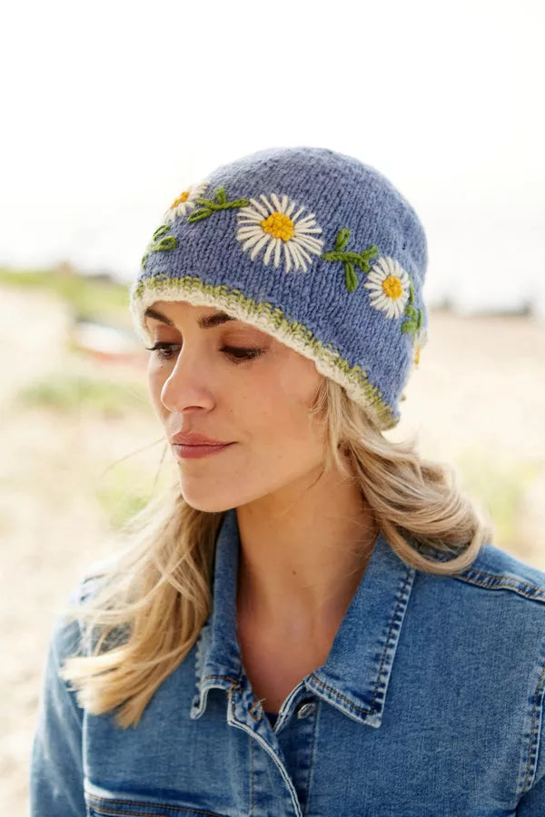 pachamama embroided daist chain beanie jacaranda
