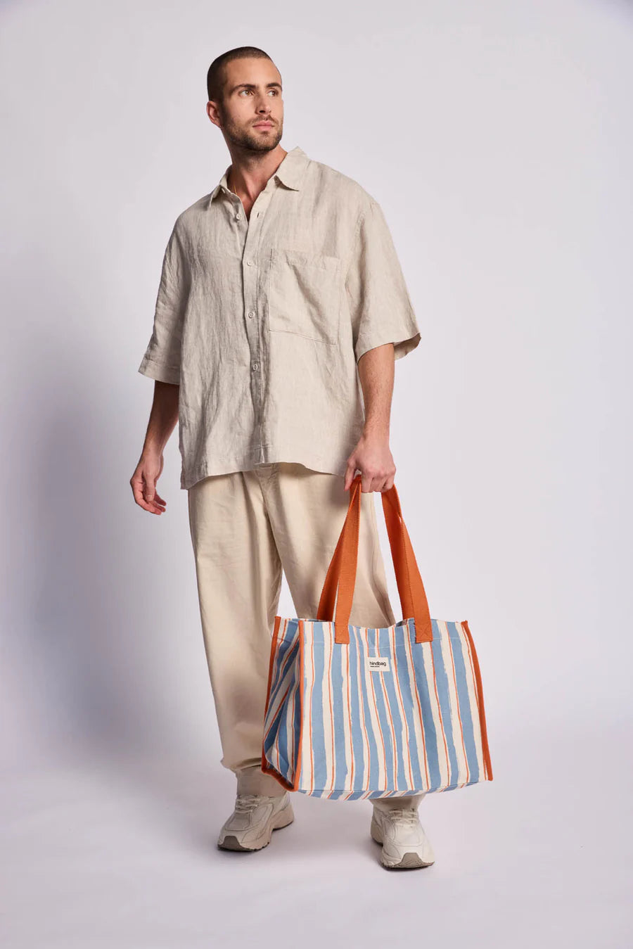 Hindbag Claude Large Tote Bag - Blue Stripes
