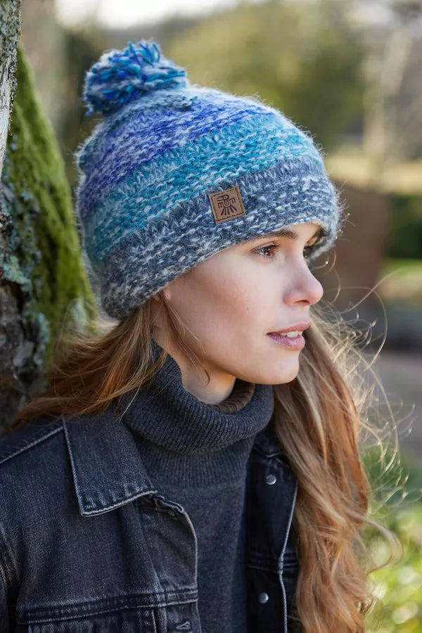 Pachamama Sierra nevada bobble beanie in blue