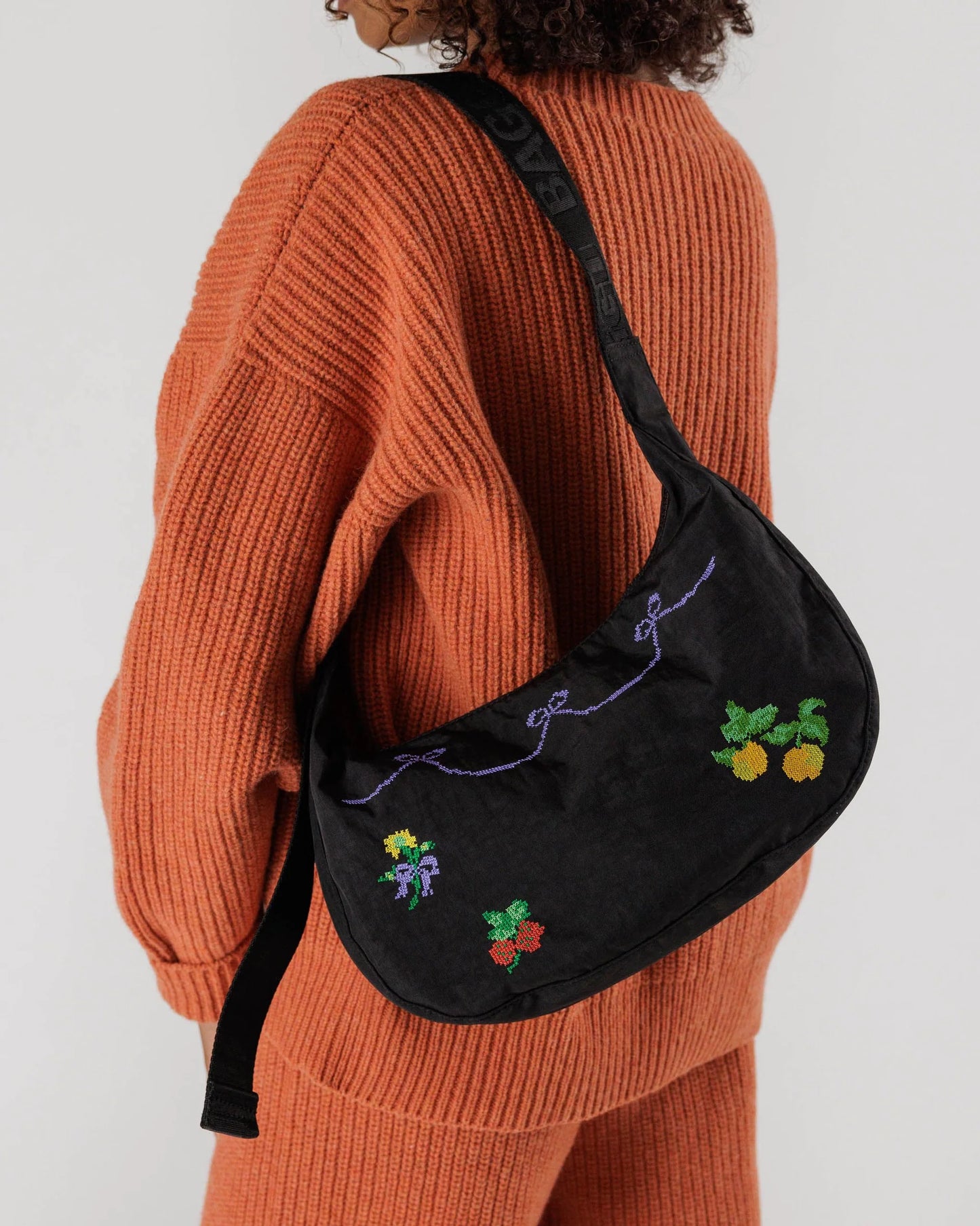 BAGGU Medium Nylon Crescent Bag - Cross Stitch