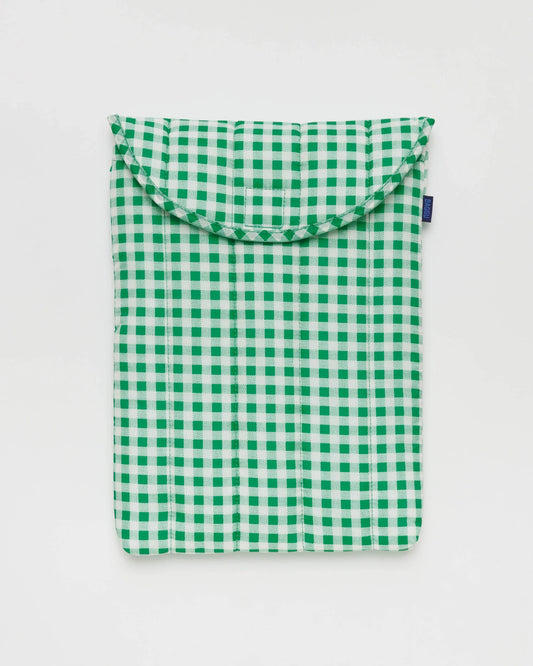 13/14inch puffy laptop sleeve in green gingham pattern