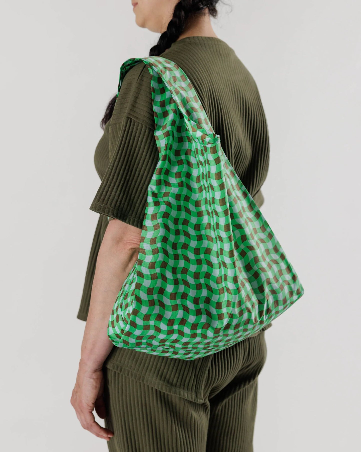 BAGGU Standard Reusable Bag - Wavy Gingham Green