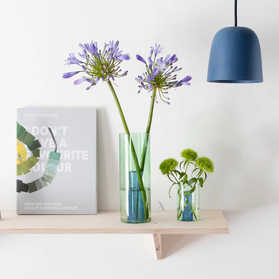 Block Design Reversible Large Glass Vase - Green / Blue