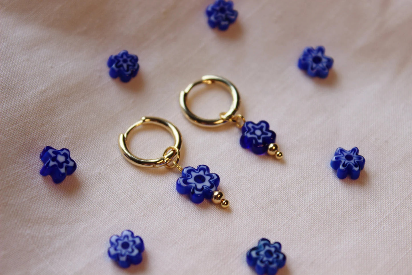 Wonder Lounge Millefiori Blue Glass Flower Earrings