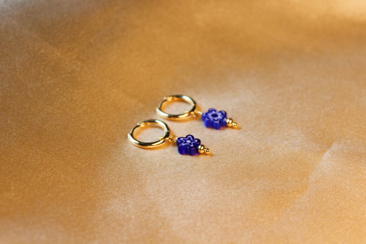 Wonder Lounge Millefiori Blue Glass Flower Earrings