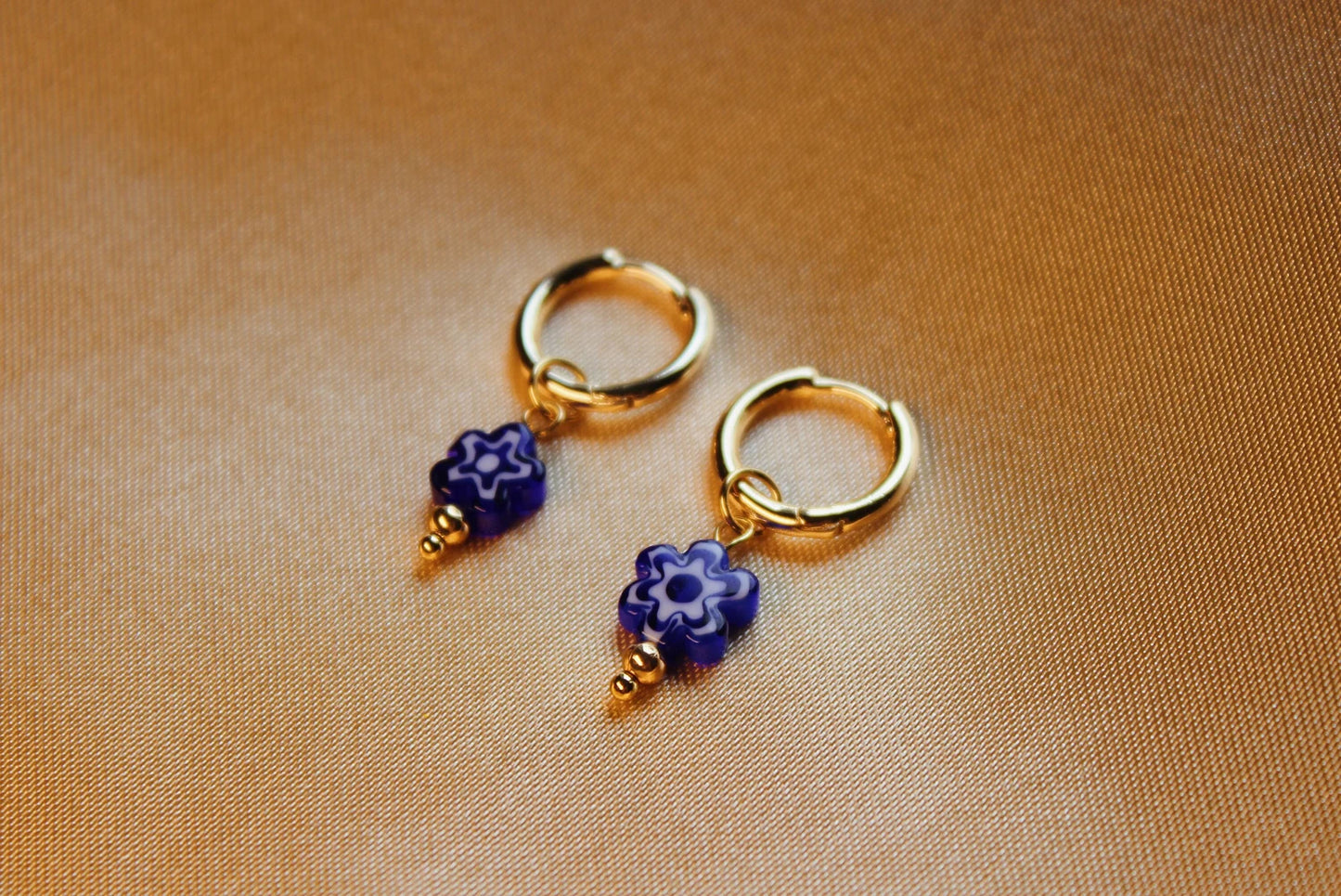 Wonder Lounge Millefiori Blue Glass Flower Earrings