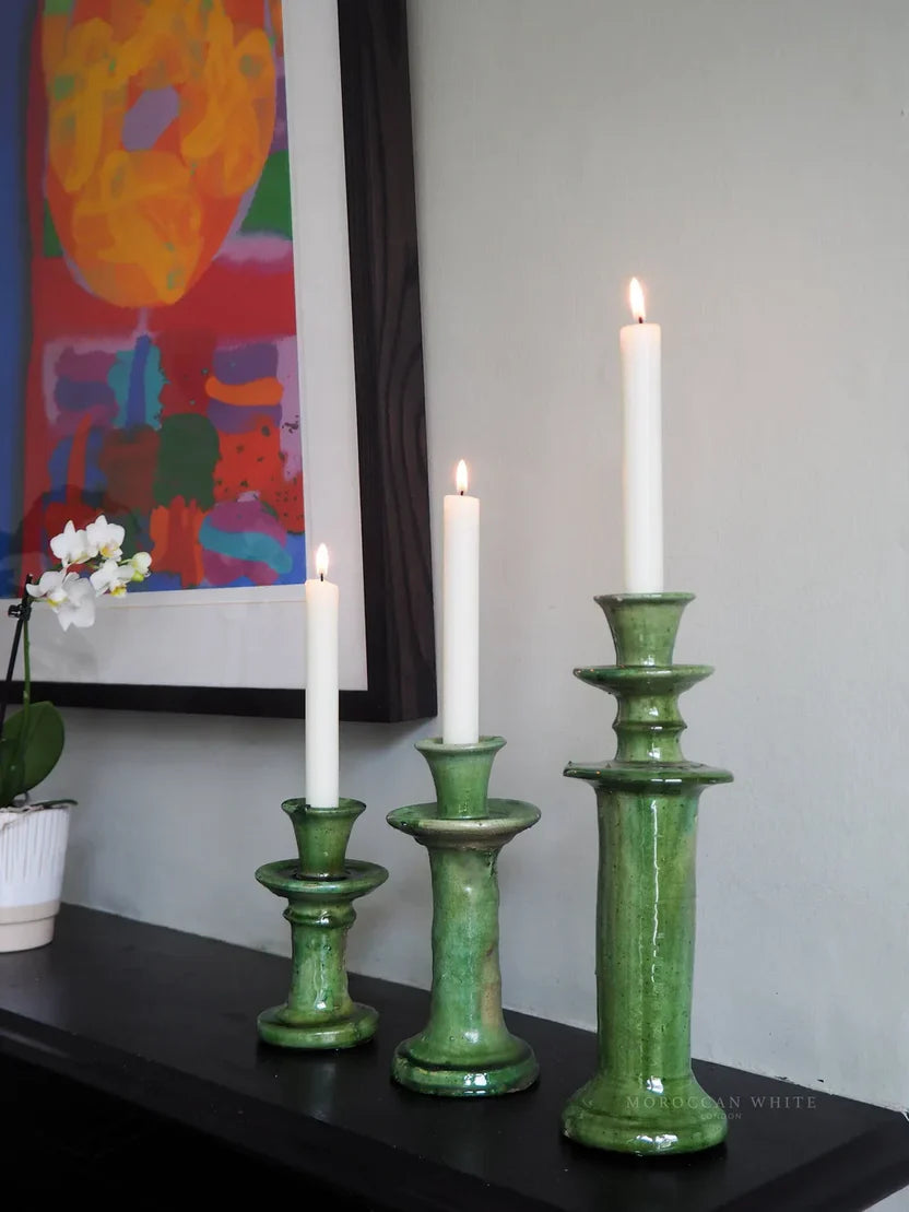 Moroccan White Vintage Tamegroute Candlestick Holder Small