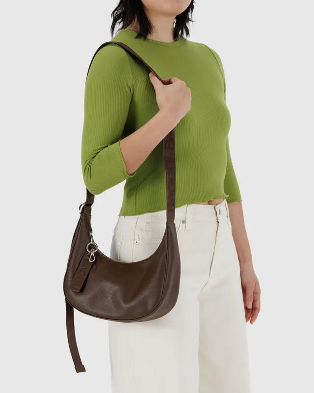 BAGGU Small Recycled Leather Crescent Bag - Brown