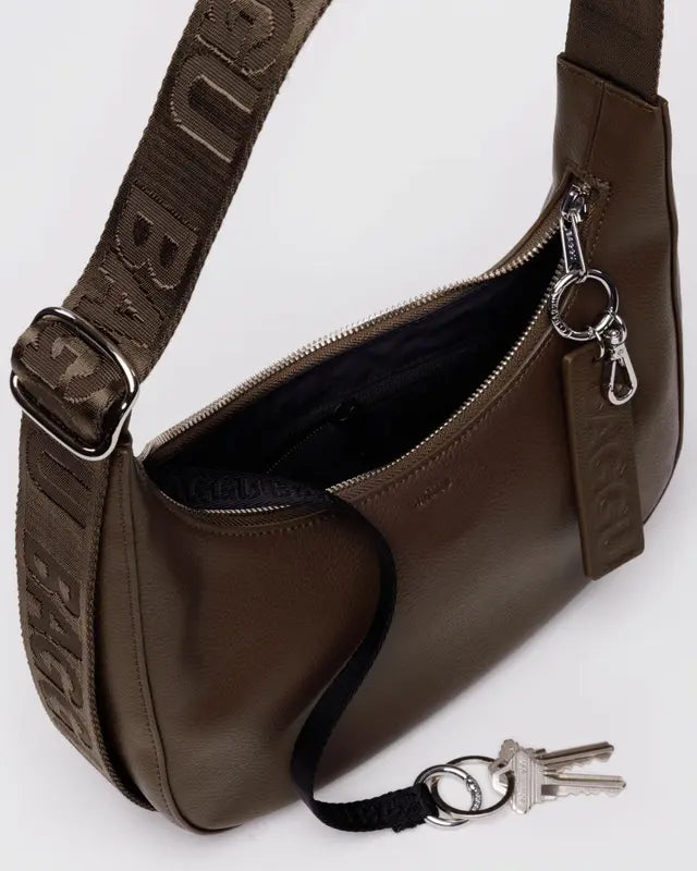 BAGGU Small Recycled Leather Crescent Bag - Brown