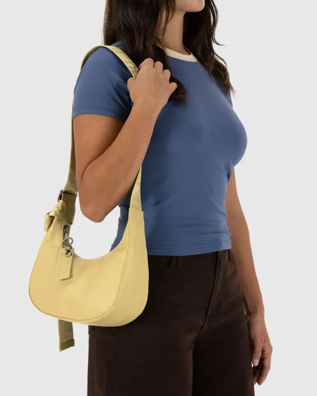 BAGGU Medium Recycled Leather Crescent Bag - Straw