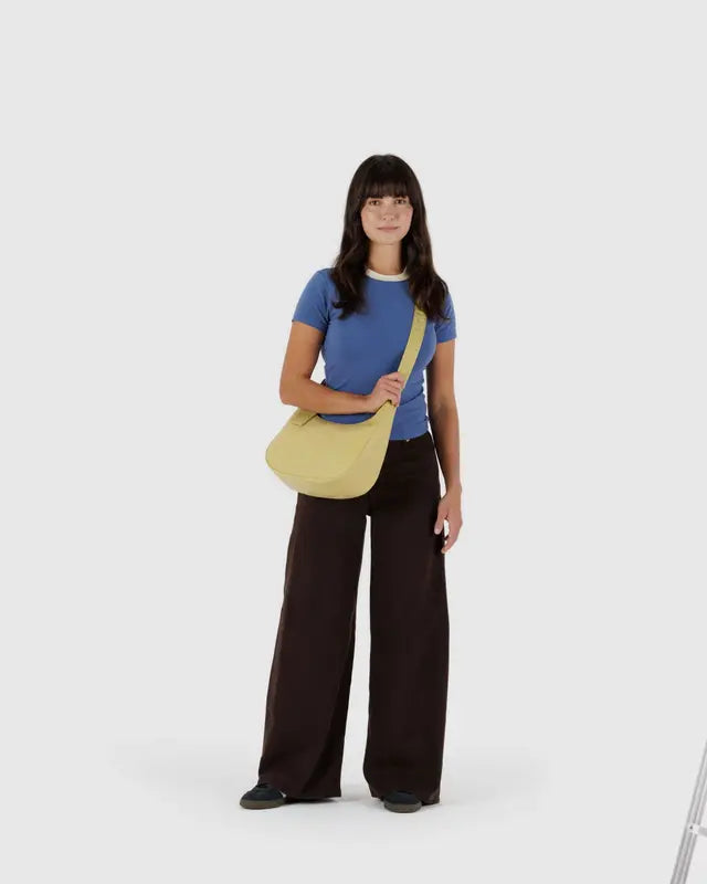 BAGGU Medium Recycled Leather Crescent Bag - Straw