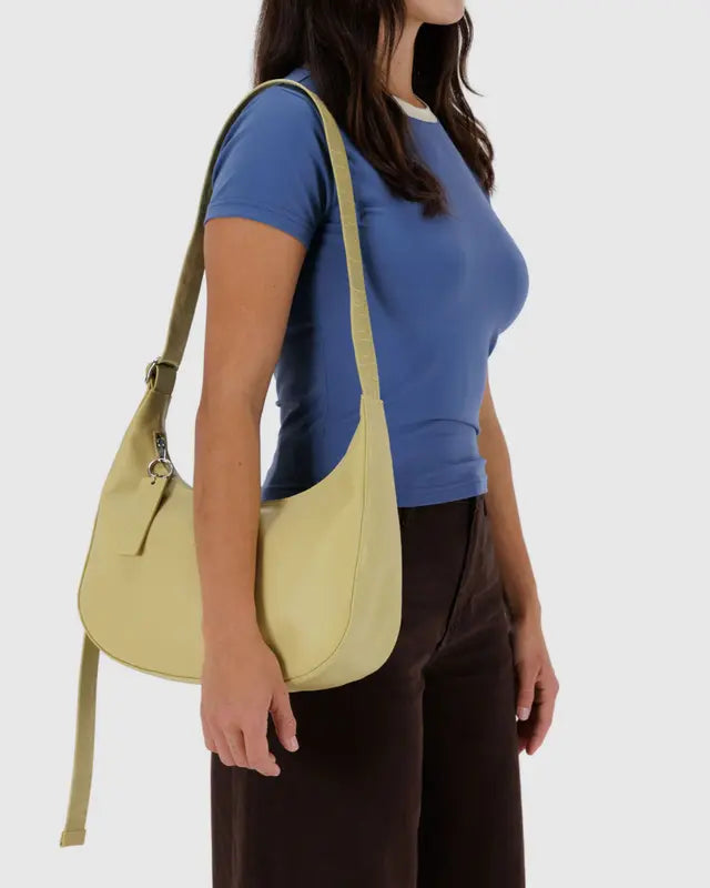 BAGGU Medium Recycled Leather Crescent Bag - Straw
