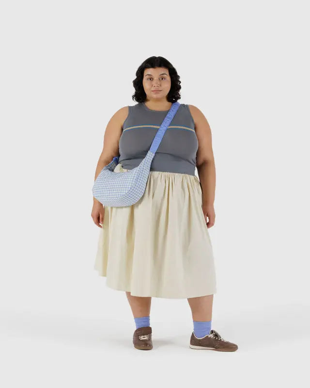 BAGGU Medium Nylon Crescent Bag - Light Blue Gingham