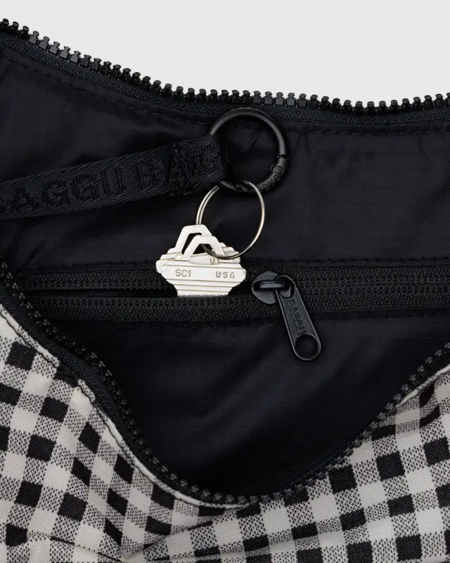 BAGGU Medium Nylon Crescent Bag - Black & White Gingham