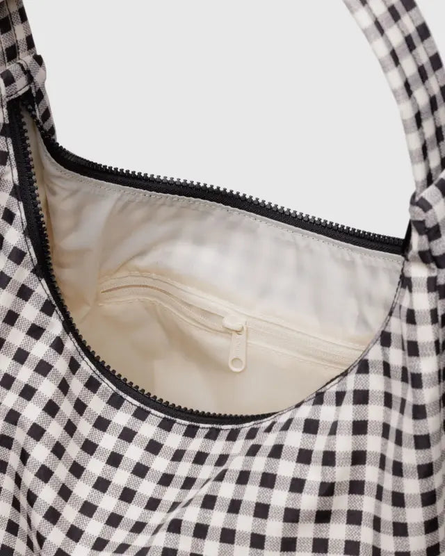 BAGGU Large Nylon Shoulder Bag - Black & White Gingham