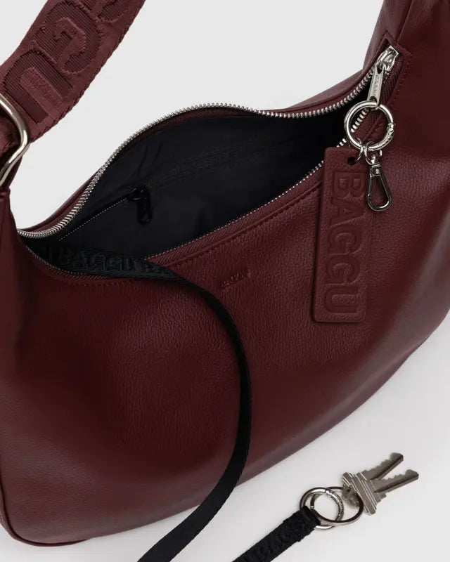 BAGGU Medium Recycled Leather Crescent Bag - Mahogany