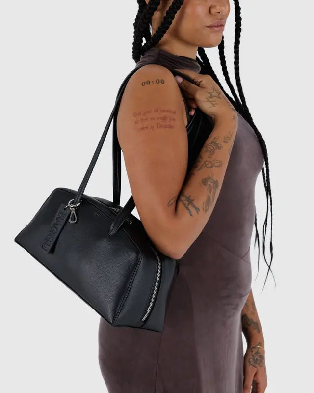 BAGGU Recycled Leather Bowler Bag - Black