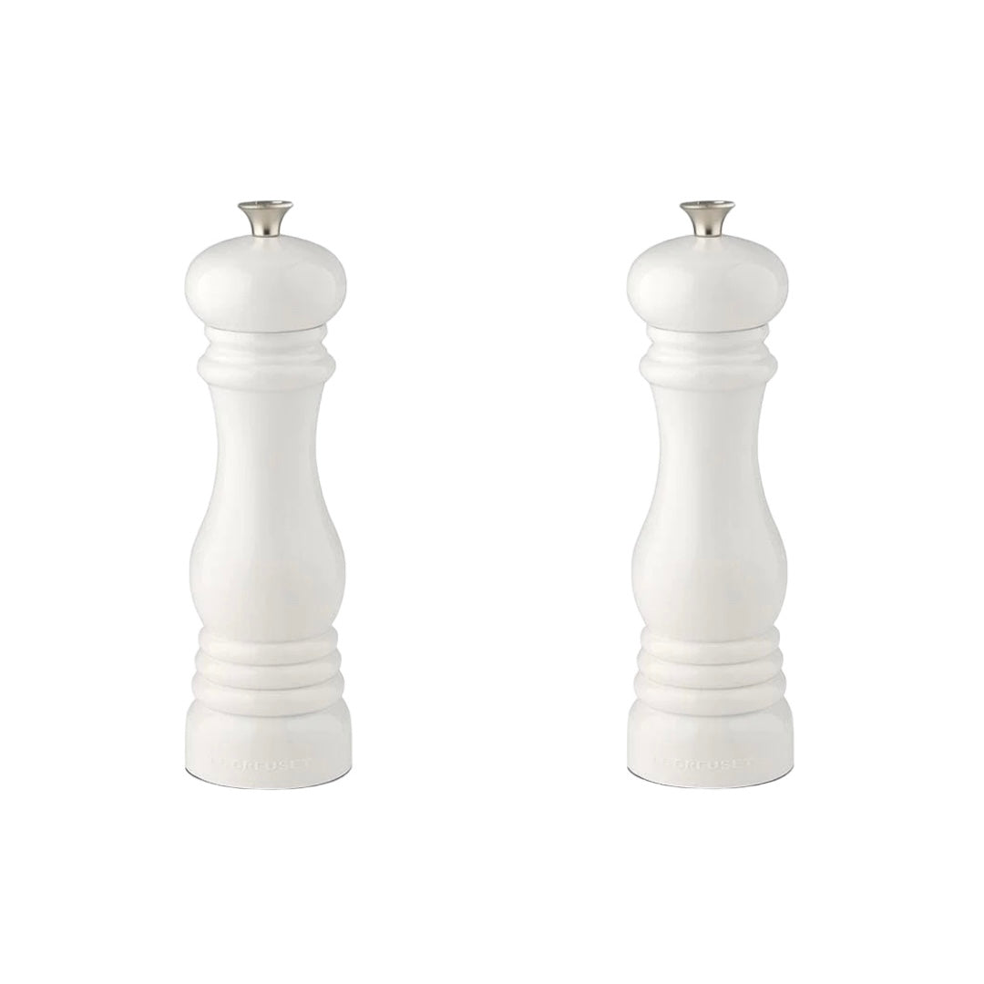 le creuset classic salt and pepper mill set in white