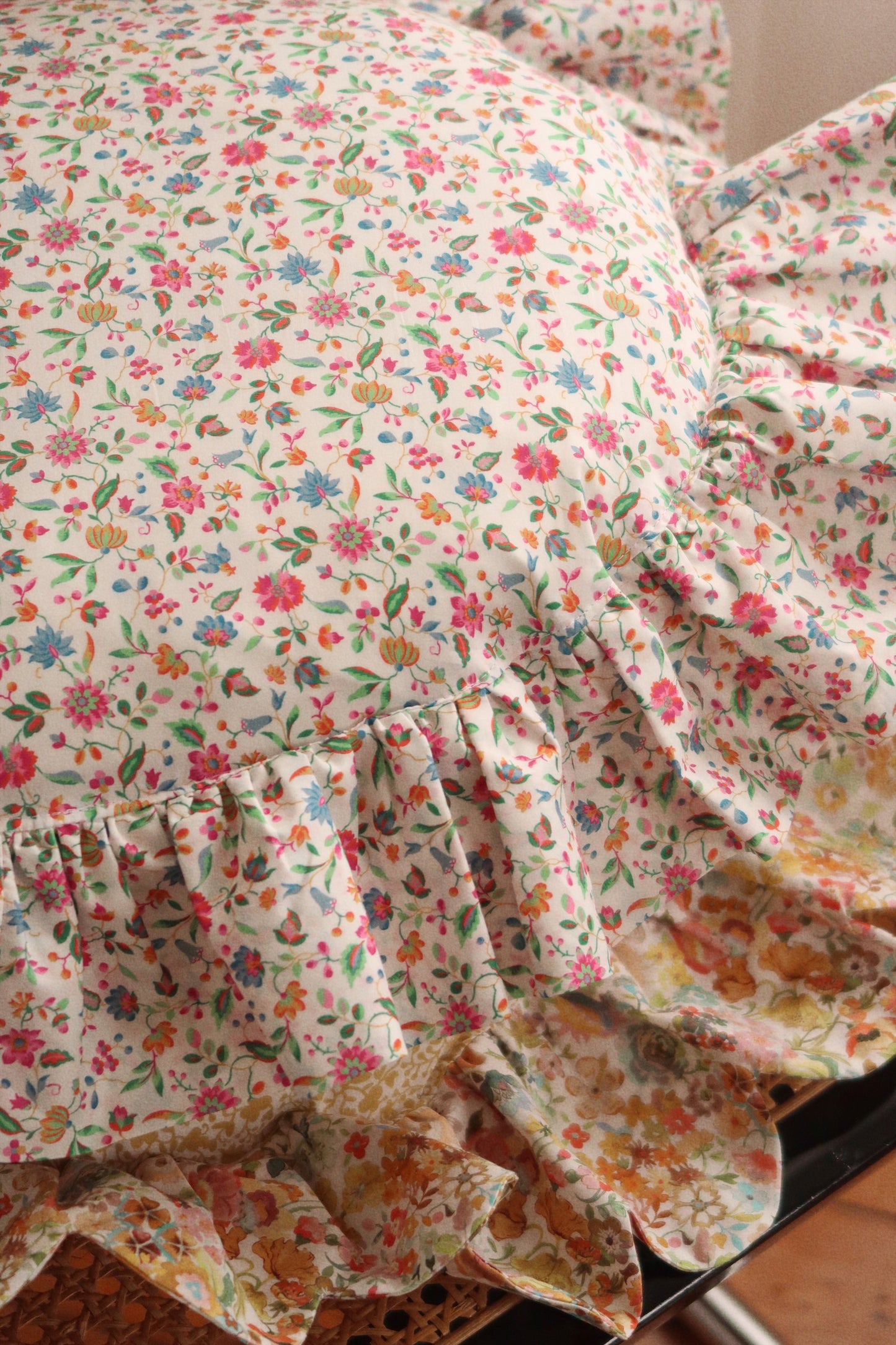 Coco & Wolf Ruffle Edge Cushion Made With Floral Liberty Fabric Luna Belle