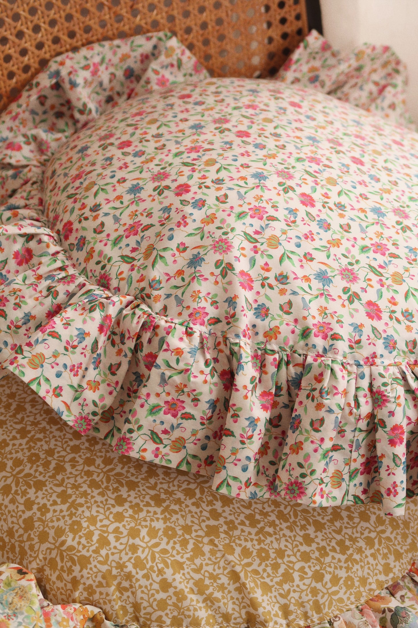 Coco & Wolf Ruffle Edge Cushion Made With Floral Liberty Fabric Luna Belle