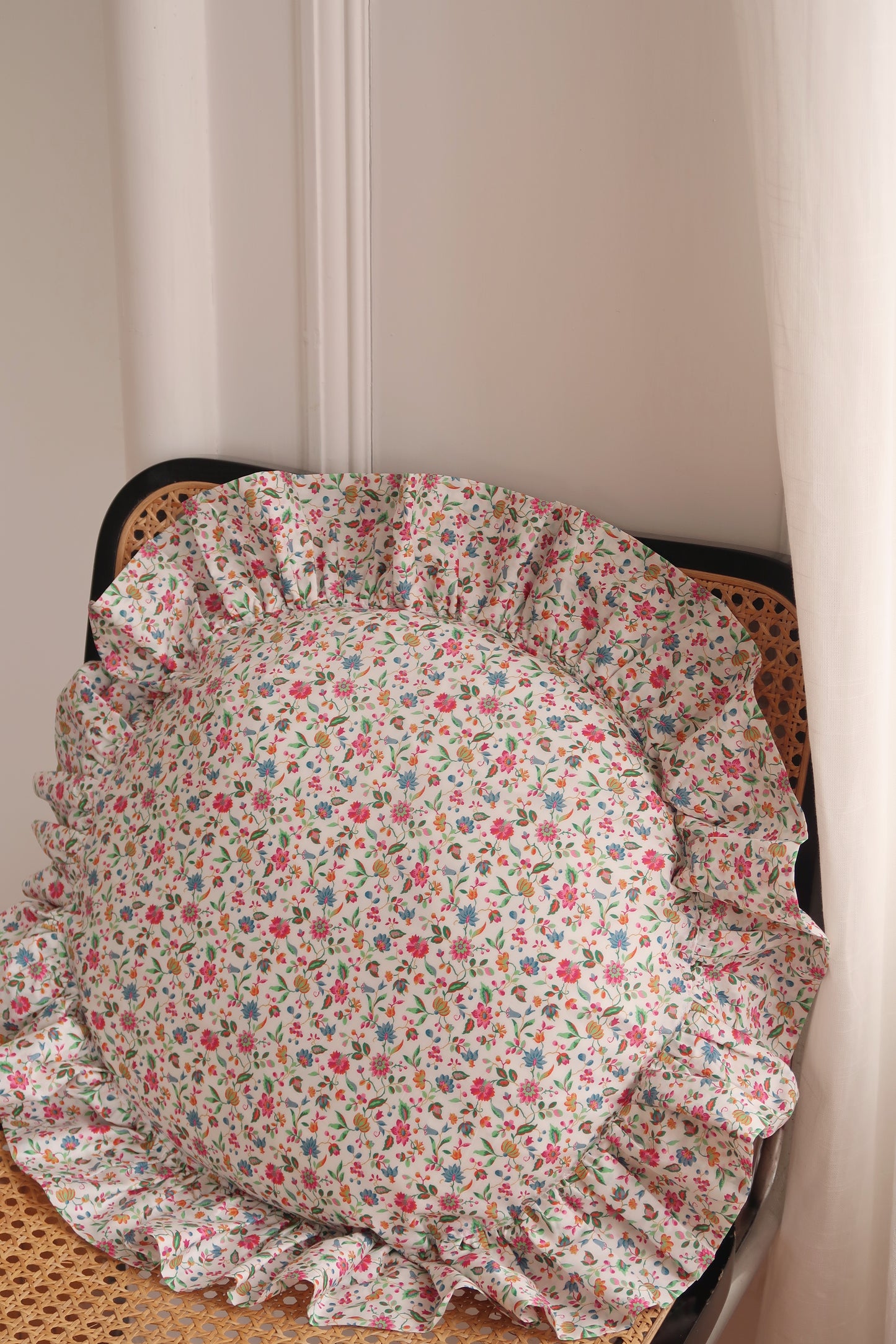 Coco & Wolf Ruffle Edge Cushion Made With Floral Liberty Fabric Luna Belle