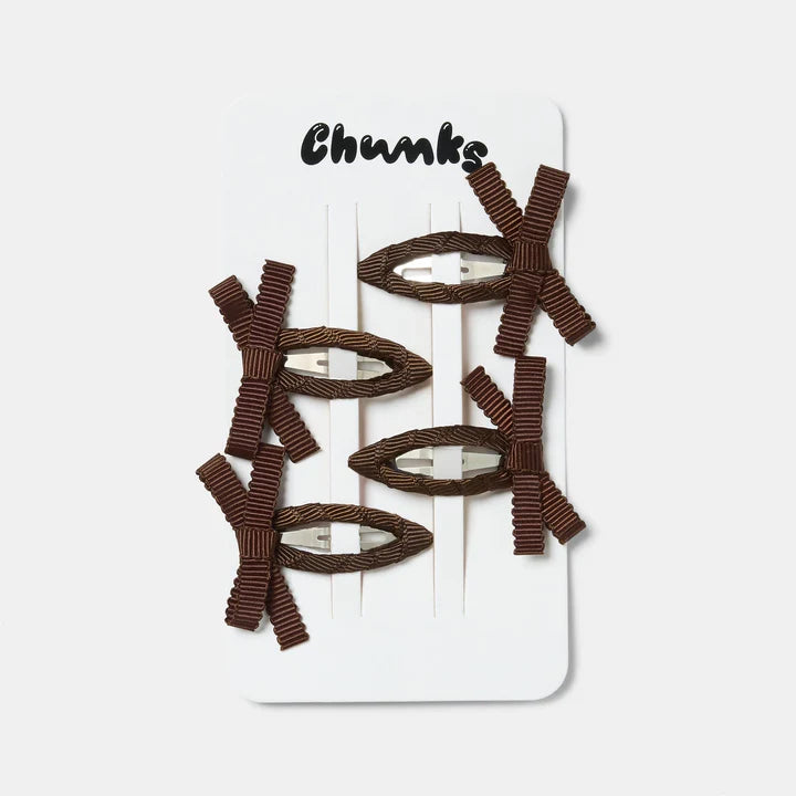CHUNKS Bow Snap Clips in Chocolate