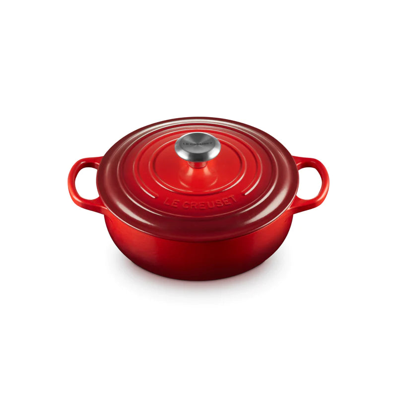 le creuset 24cm cast iron round sauteuse pot in cerise red
