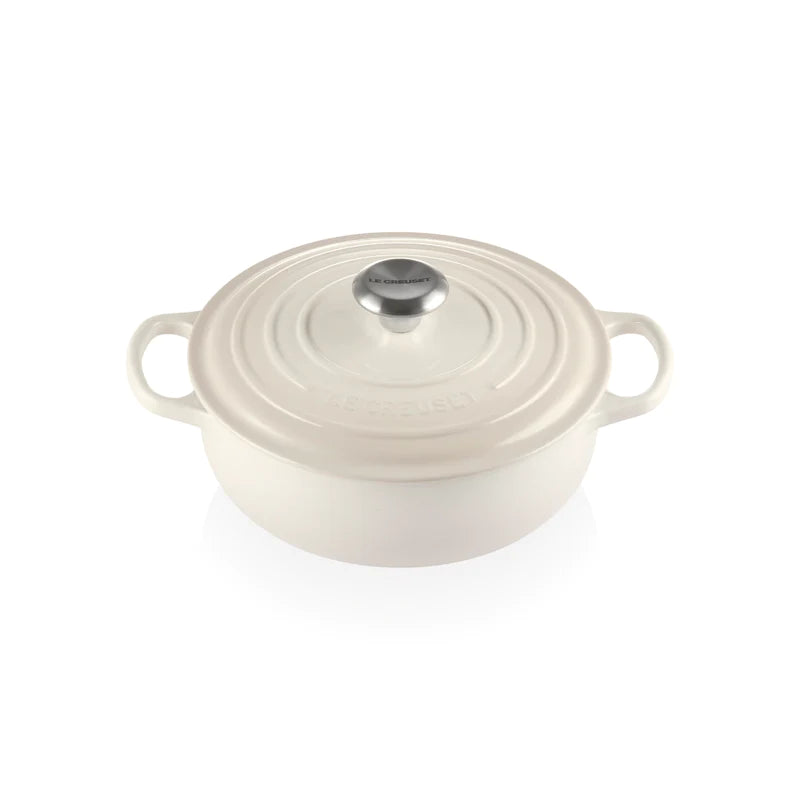 le creuset 24cm cast iron round sauteuse in meringue