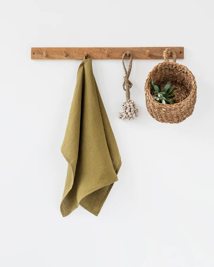 magic linen tea towel in olive green