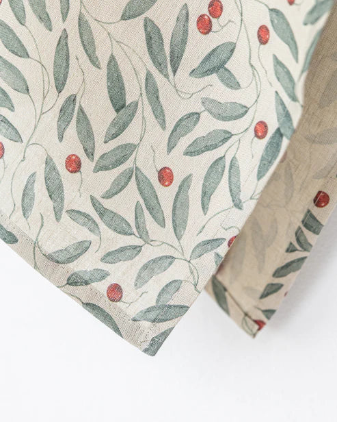 Magic Linen Tea Towel in Mistletoe Print