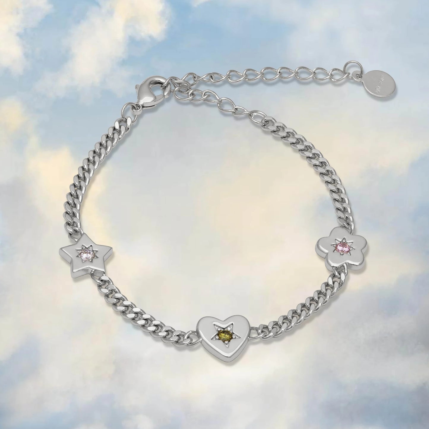 Retro Gemstone Charm Bracelet in Silver