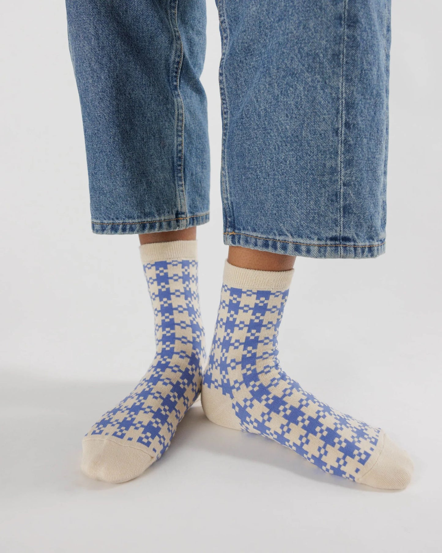 BAGGU Adult Crew Sock - Blue Pixel Gingham