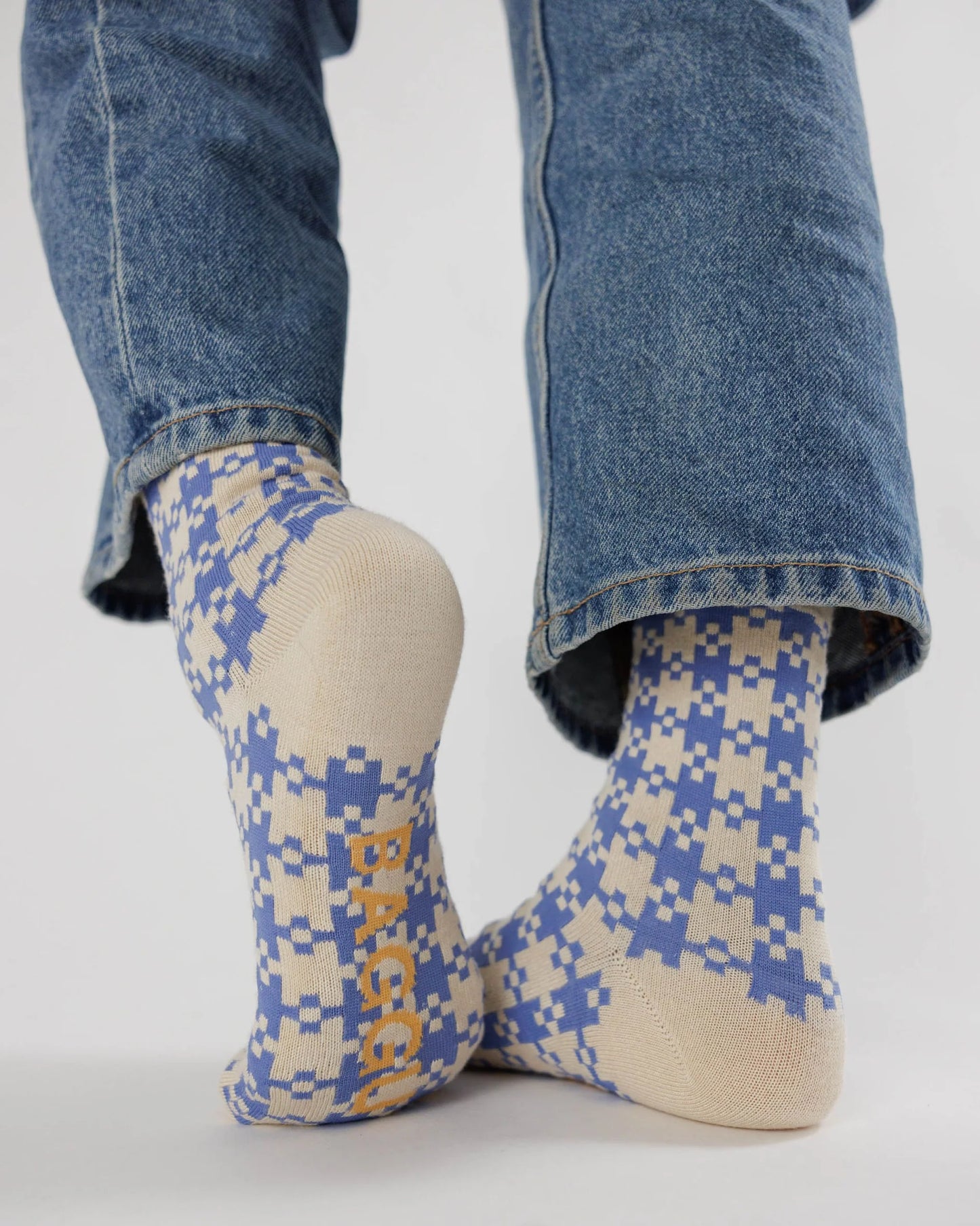 BAGGU Adult Crew Sock - Blue Pixel Gingham