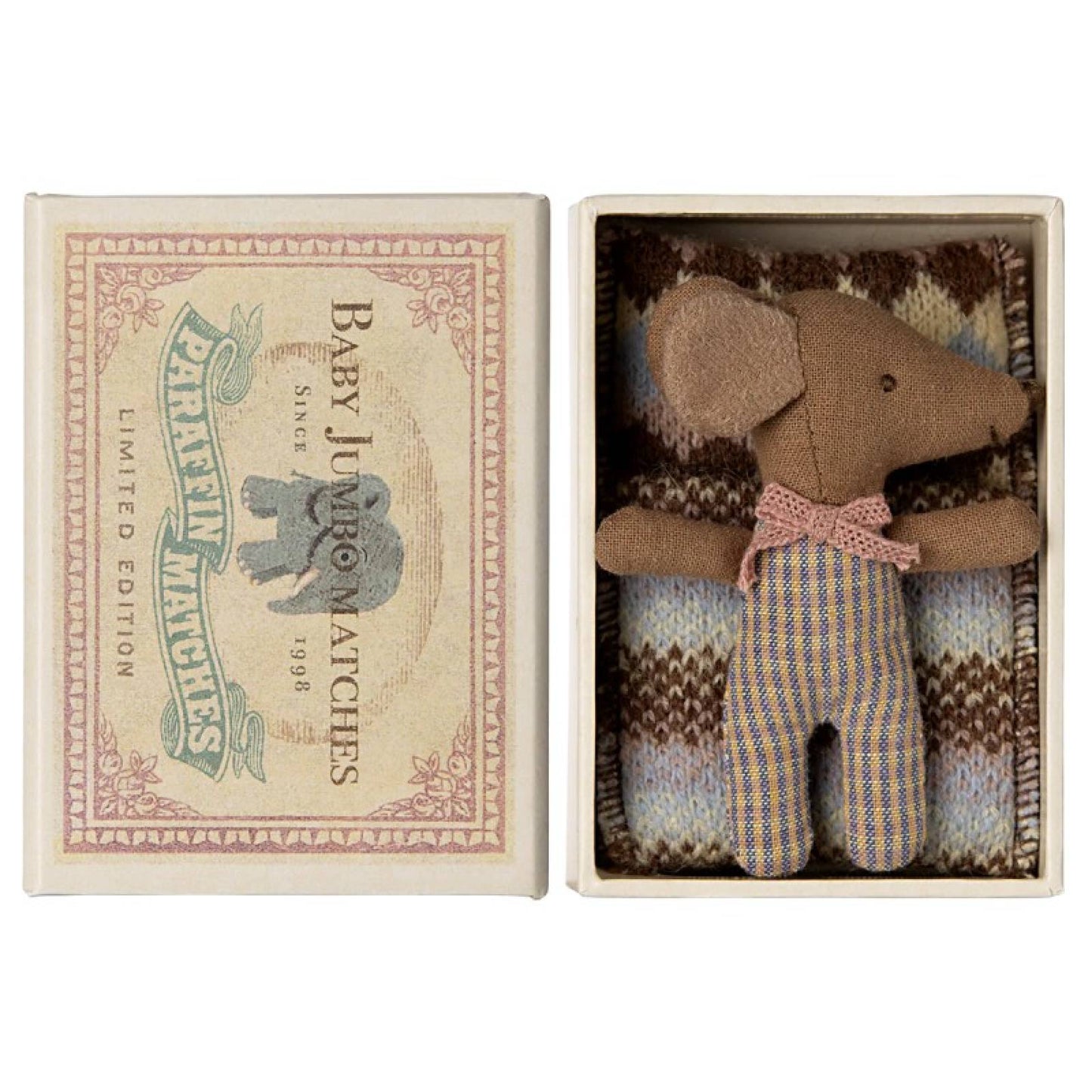 Maileg Wakey Baby Mouse in Matchbox in Rose