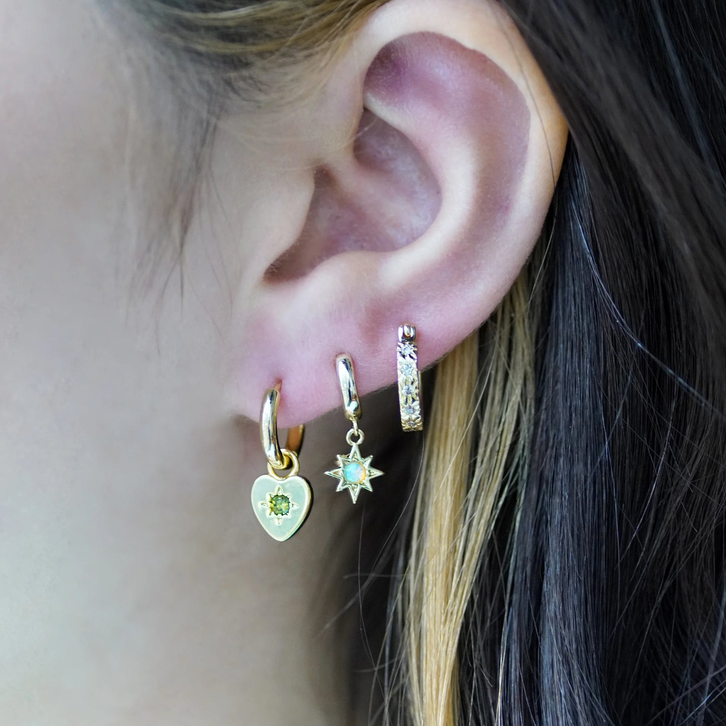 Peridot Heart Charm Earrings in Silver