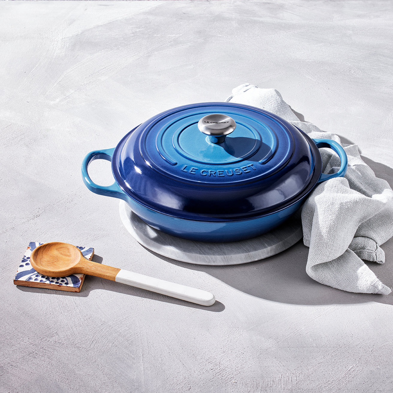 Le Creuset Signature Cast Iron Shallow Casserole 30cm Azure Blue