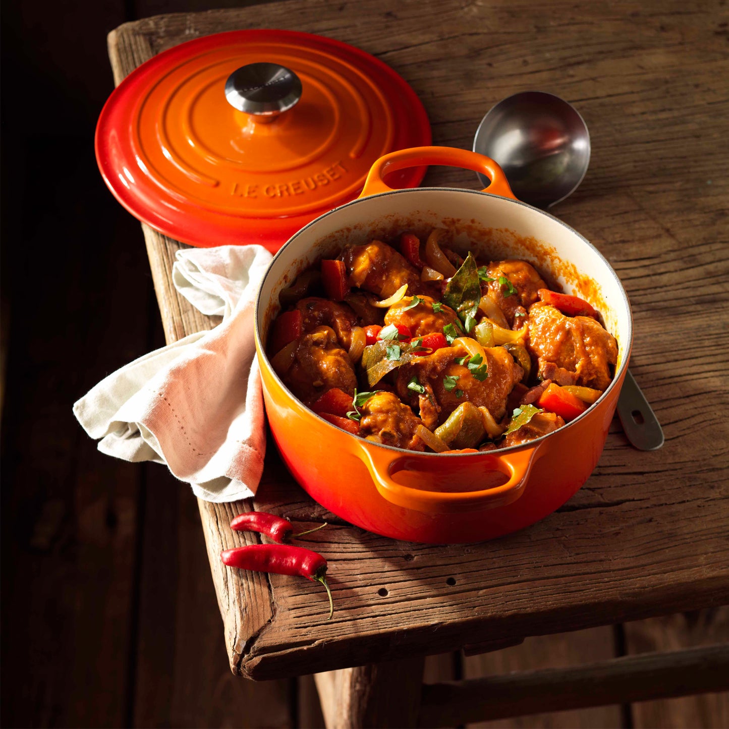 curry dish in 24cm casserole dish orange