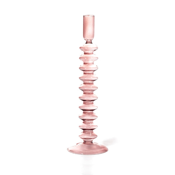 pink glass candle holder