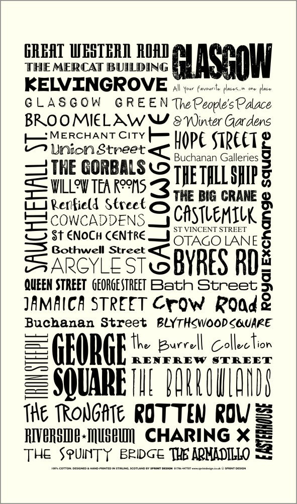Glasgow places tea towel