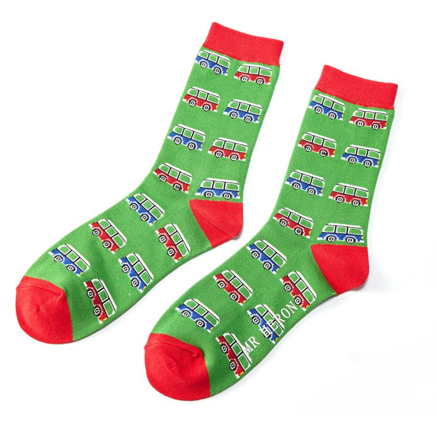 green and red Volkswagen campervan socks