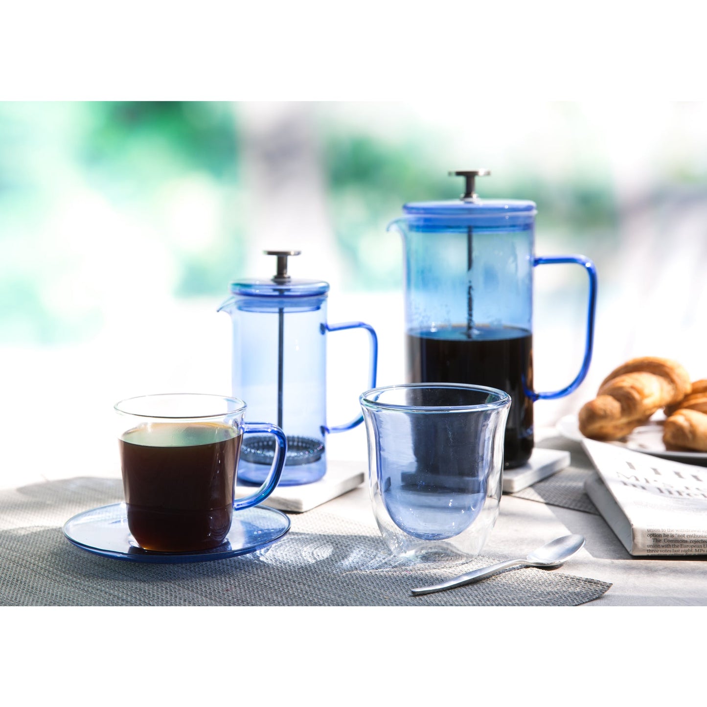 Blue 8 Cup Glass Cafetière