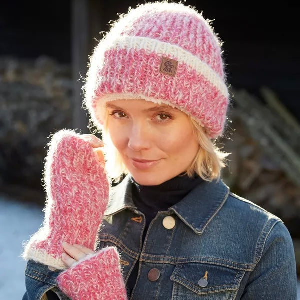 pink wooly beanie from pachamama