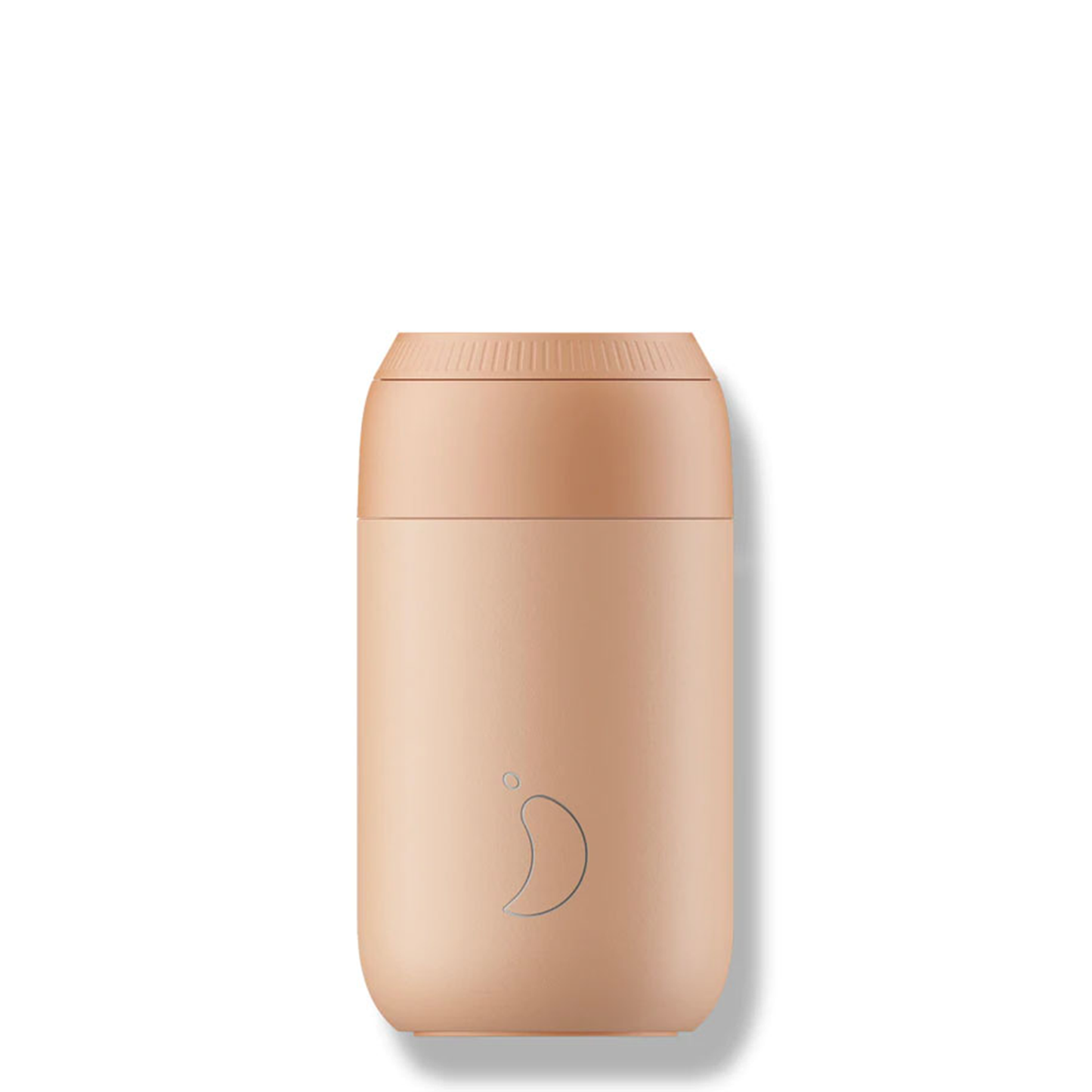 a peachy orange coloured travel mug