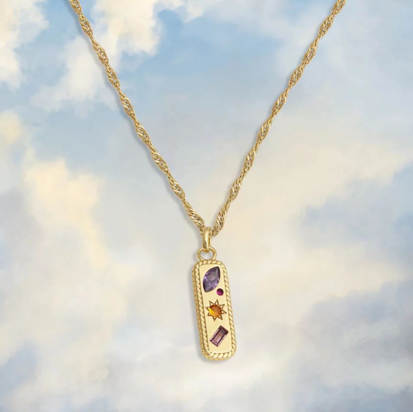 Kaleidoscope Gemstone Tag Pendant Necklace in Gold