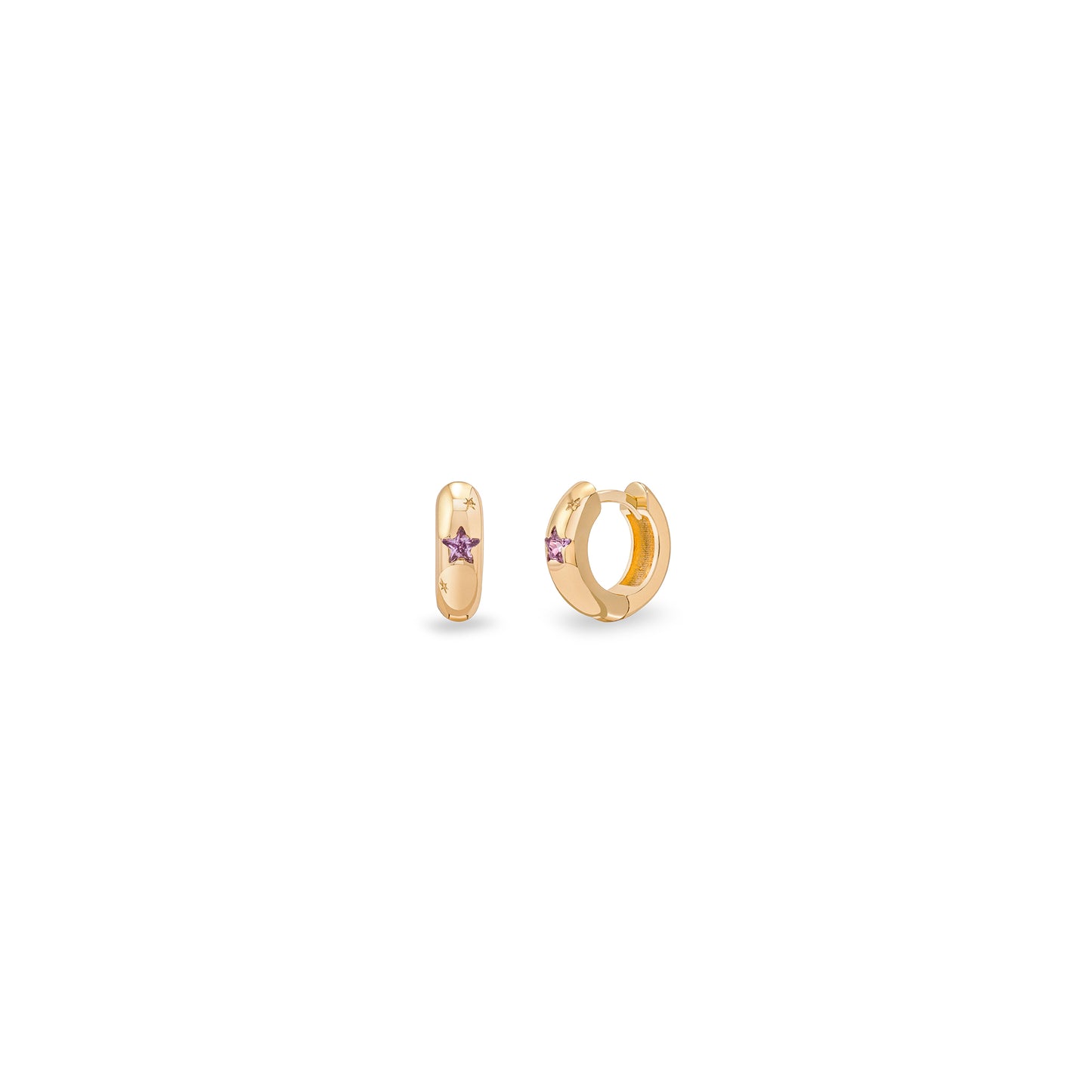 star huggie hoops on a white background