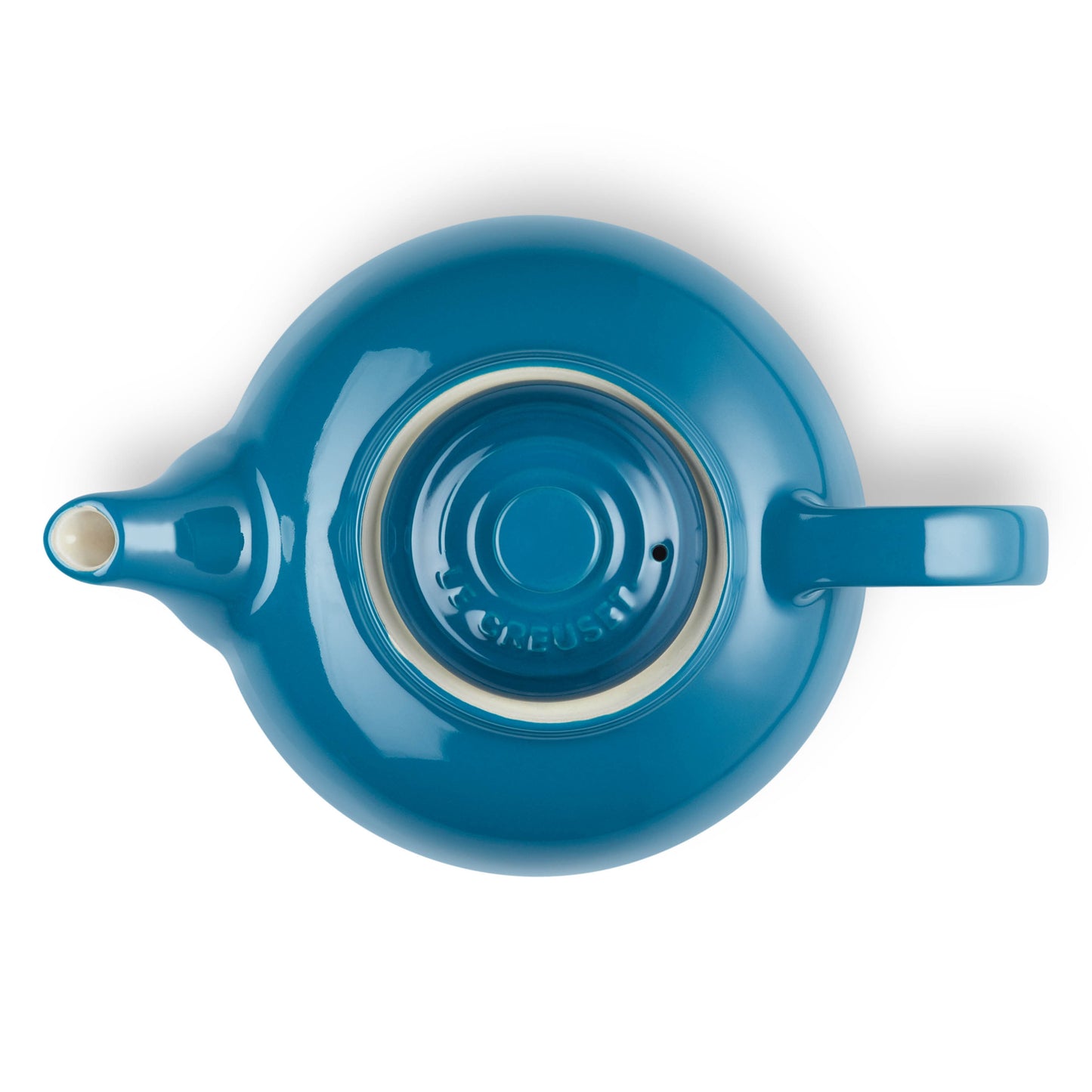 birds eye view of blue teapot